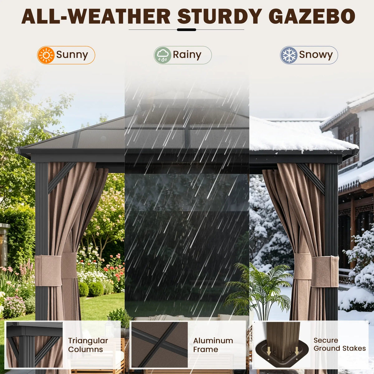 EROMMY 10X10 Gazebo with Polycarbonate Double Roof