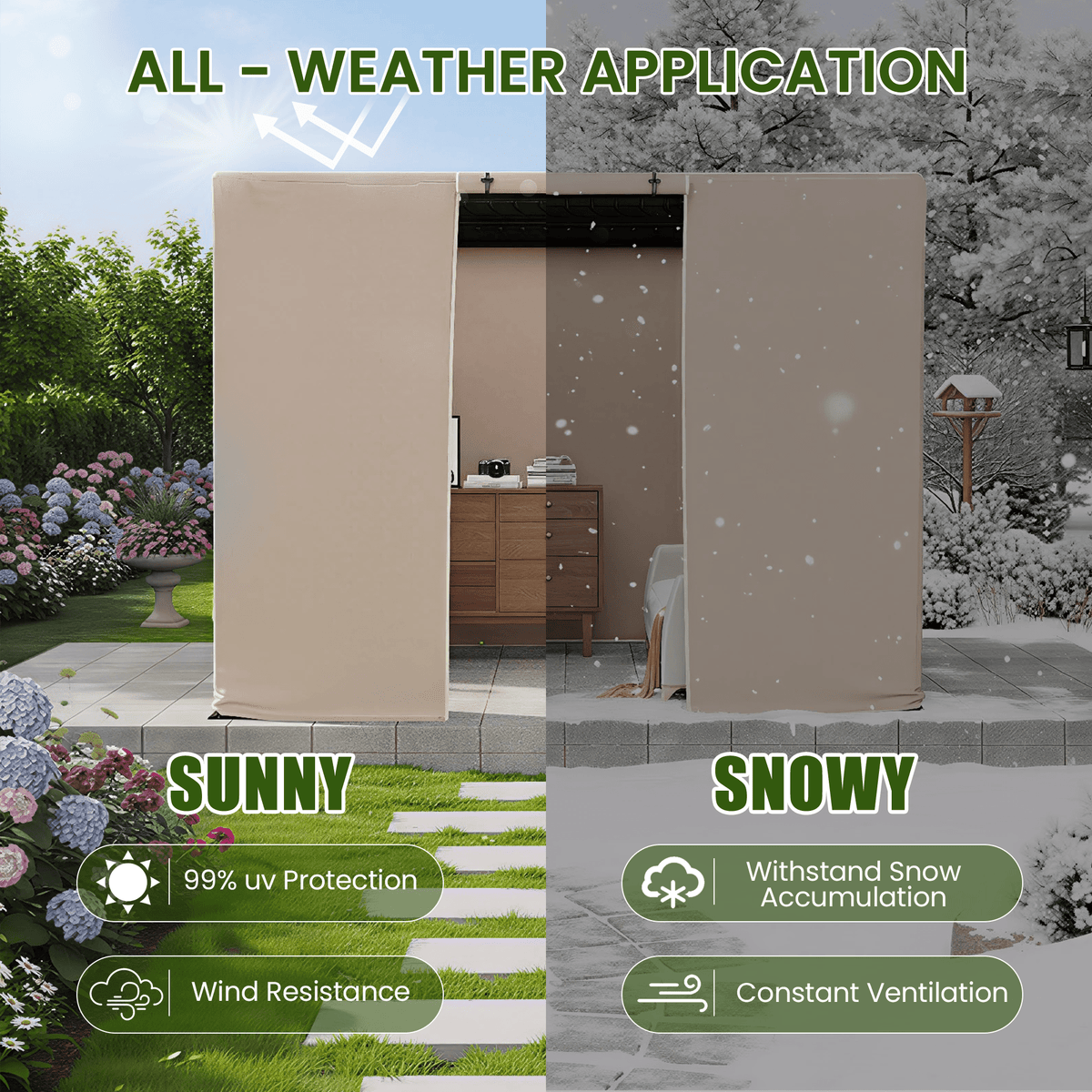 Erommy 10FT X 12FT Pergola Winter Cover with Sidewalls and Mesh Windows, Fits Most Pergola Sizes, Beige