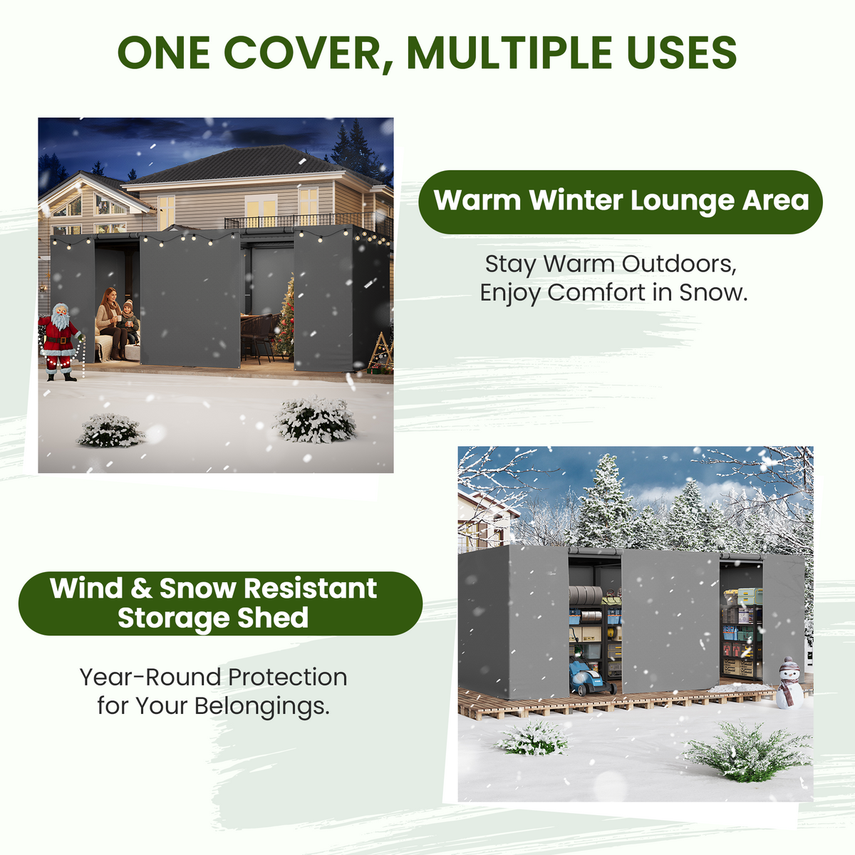 12FT X 20FT Pergola Winter Cover,  All-Season Pergola Accessory, Outdoor Pergola Cover with Sidewalls and Mesh Windows, Waterproof Enclosure for Weather Protection, Fits Most Pergola Size, Gray