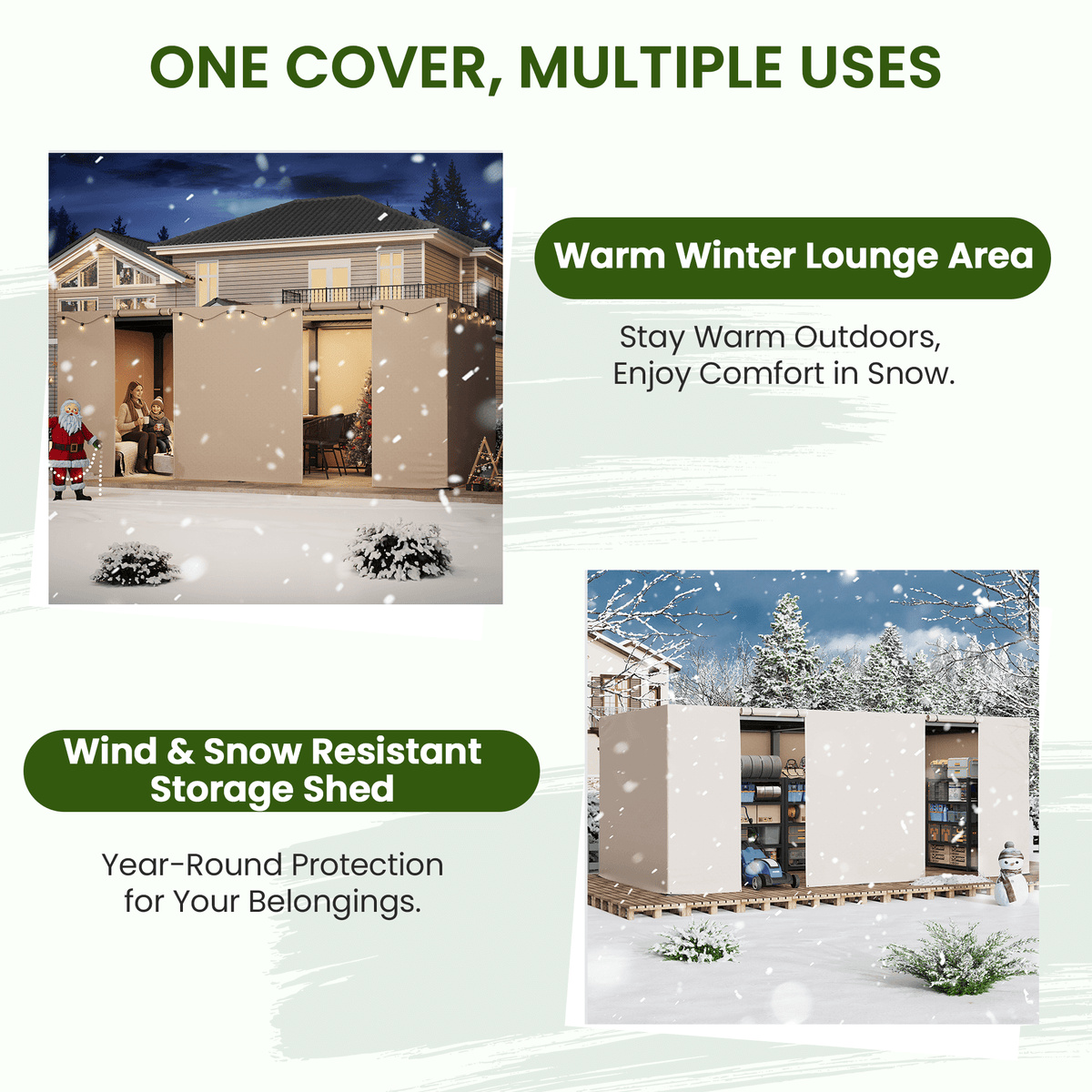 10FT X 20FT Pergola Winter Cover with Sidewalls and Mesh Windows, Fits Most Pergola Sizes