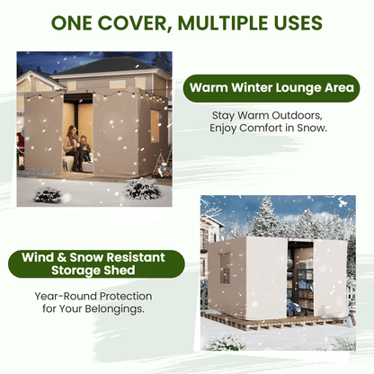 Erommy 12FT X 12FT Pergola Winter Cover,  All-Season Pergola Accessory, Outdoor Pergola Cover with Sidewalls and Mesh Windows, Waterproof Enclosure for Weather Protection, Fits Most Pergola Sizes, Beige