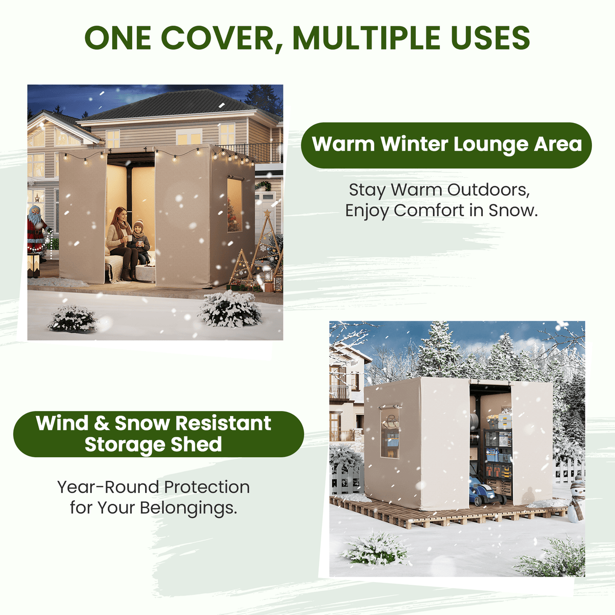Erommy 10FT X 10FT Pergola Winter Cover with Sidewalls and Mesh Windows, Beige