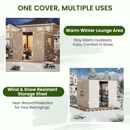 Erommy 10FT X 10FT Pergola Winter Cover with Sidewalls and Mesh Windows, Beige