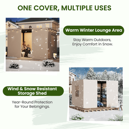 Erommy 10FT X 12FT Pergola Winter Cover with Sidewalls and Mesh Windows, Fits Most Pergola Sizes, Beige