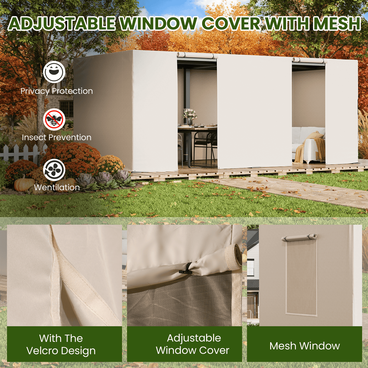 10FT X 20FT Pergola Winter Cover with Sidewalls and Mesh Windows, Fits Most Pergola Sizes
