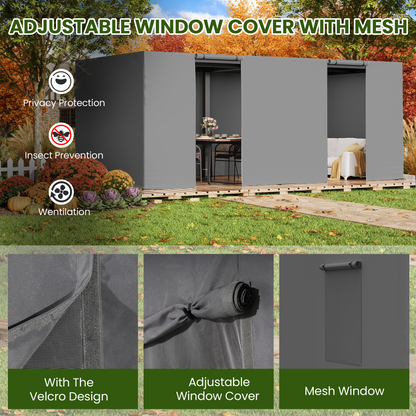 12FT X 20FT Pergola Winter Cover,  All-Season Pergola Accessory, Outdoor Pergola Cover with Sidewalls and Mesh Windows, Waterproof Enclosure for Weather Protection, Fits Most Pergola Size, Gray
