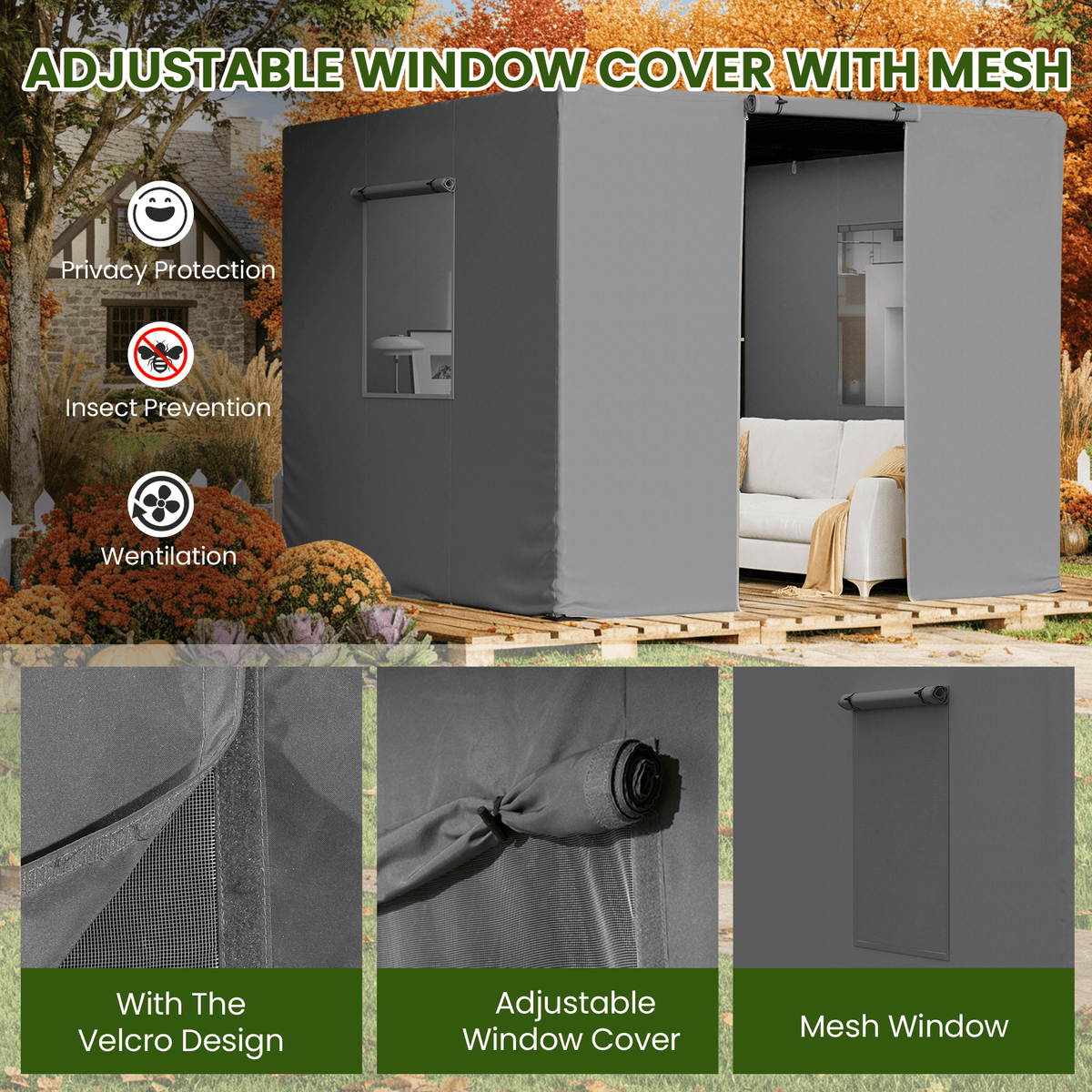 Erommy 12FT X 12FT Pergola Winter Cover,  All-Season Pergola Accessory, Fits Most Pergola Sizes