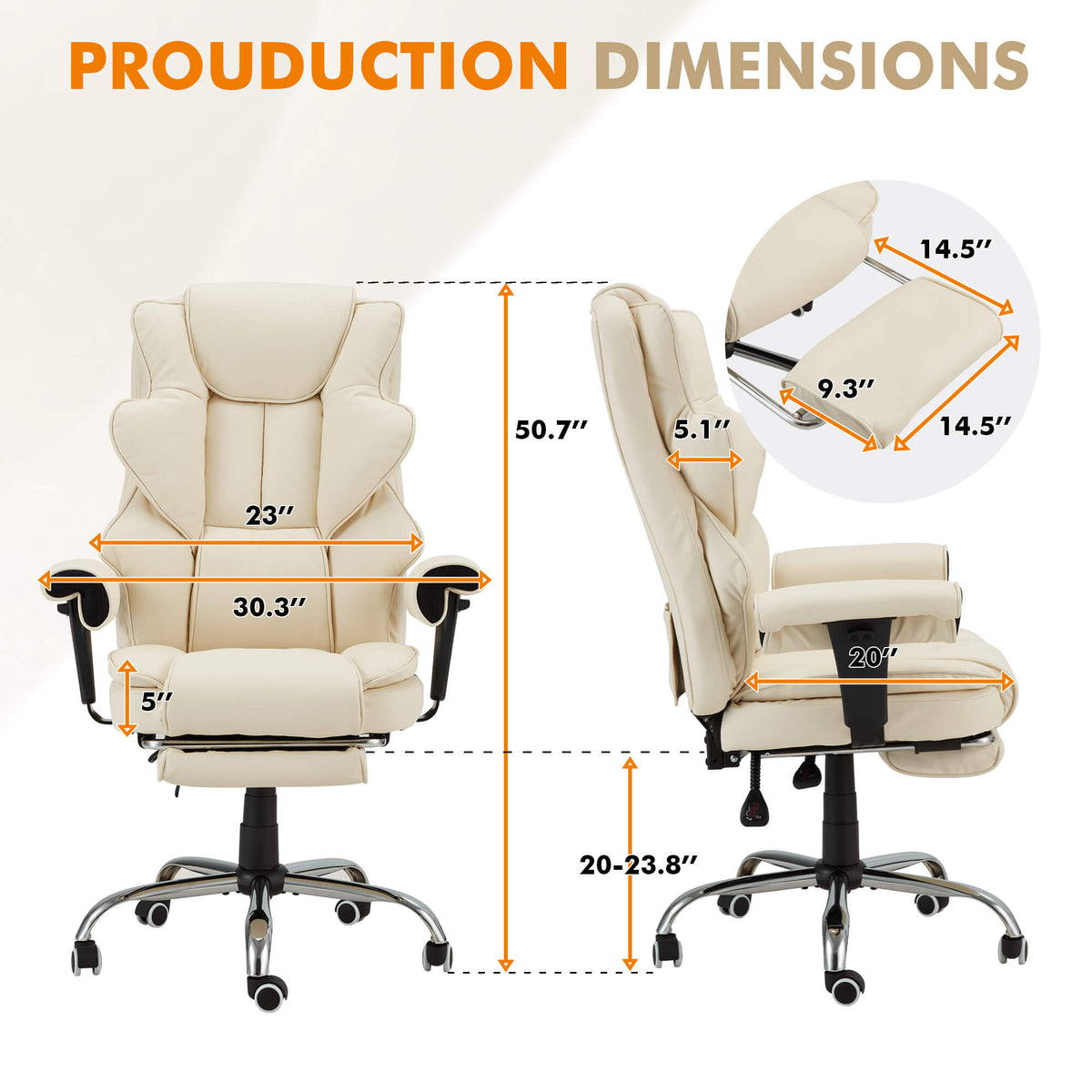Erommy 6-Point Massage Heat Ergonomic Reclining Office Chair with Footrest Beige