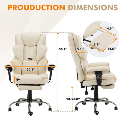 Erommy 6-Point Massage Heat Ergonomic Reclining Office Chair with Footrest Beige