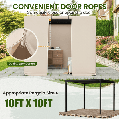 Erommy 10FT X 10FT Pergola Winter Cover with Sidewalls and Mesh Windows, Beige