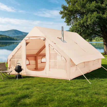 EROMMY Large Inflatable Tent for 8-10 Person, Waterproof Blow Up Camping Tent, Easy Setup 130 Square Glamping Cabin with Mesh Windows, A/C Port & Stove Jack