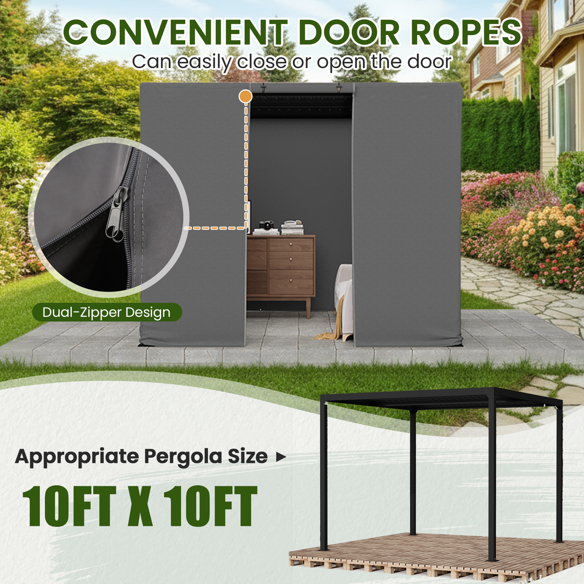 Erommy 10FT X 10FT Pergola Winter Cover with Sidewalls and Mesh Windows, Fits Most Pergola Sizes