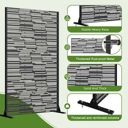 EROMMY 72" H Metal Privacy Screen, Freestanding Outdoor Privacy Screen with Upgraded Thickened Posts & Panels and Heavy Base, Black Linear(Consist of 5 Panels)