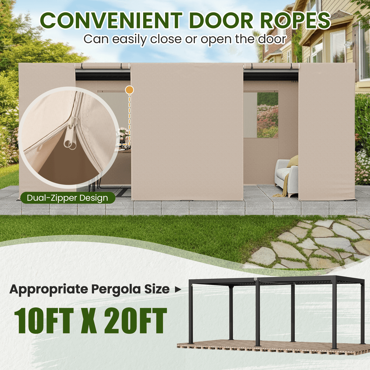 10FT X 20FT Pergola Winter Cover with Sidewalls and Mesh Windows, Fits Most Pergola Sizes