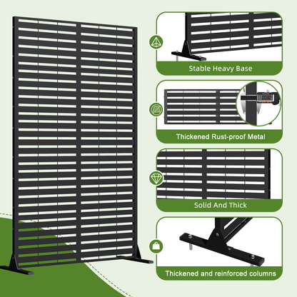 EROMMY 72" H×44" W Metal Privacy Screen, Free Standing Privacy Screen with Stable Heavy Base for Deck, Porch, Patio, Outdoor and Balcony, Black Louvered (Consist of 5 Panels)