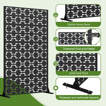 EROMMY 72" H Metal Privacy Screen, Free Standing Privacy Screen with Stable Heavy Base for Deck, Porch, Patio, Outdoor and Balcony, Black Square (Consist of 5 Panels)