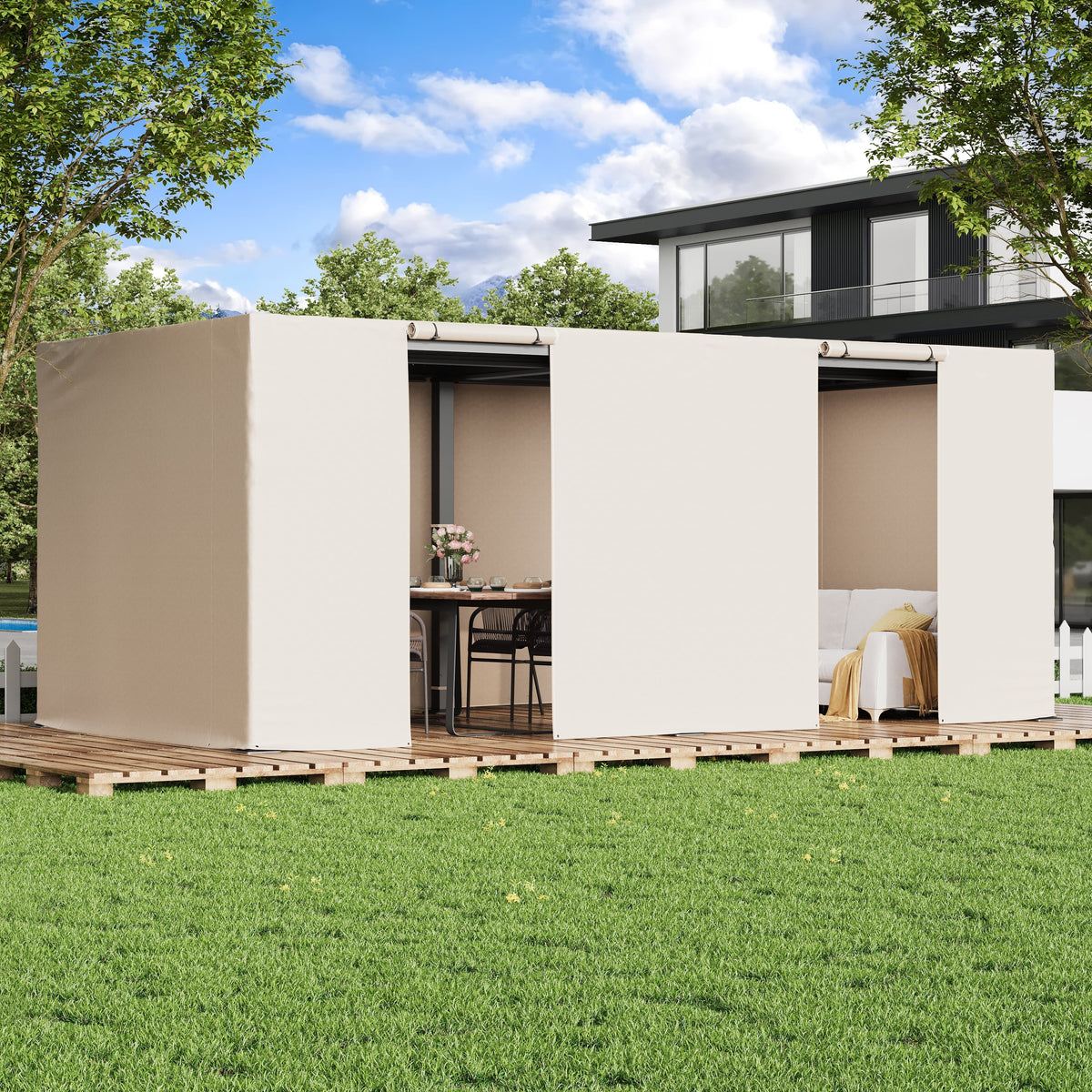 10FT X 20FT Pergola Winter Cover with Sidewalls and Mesh Windows, Fits Most Pergola Sizes