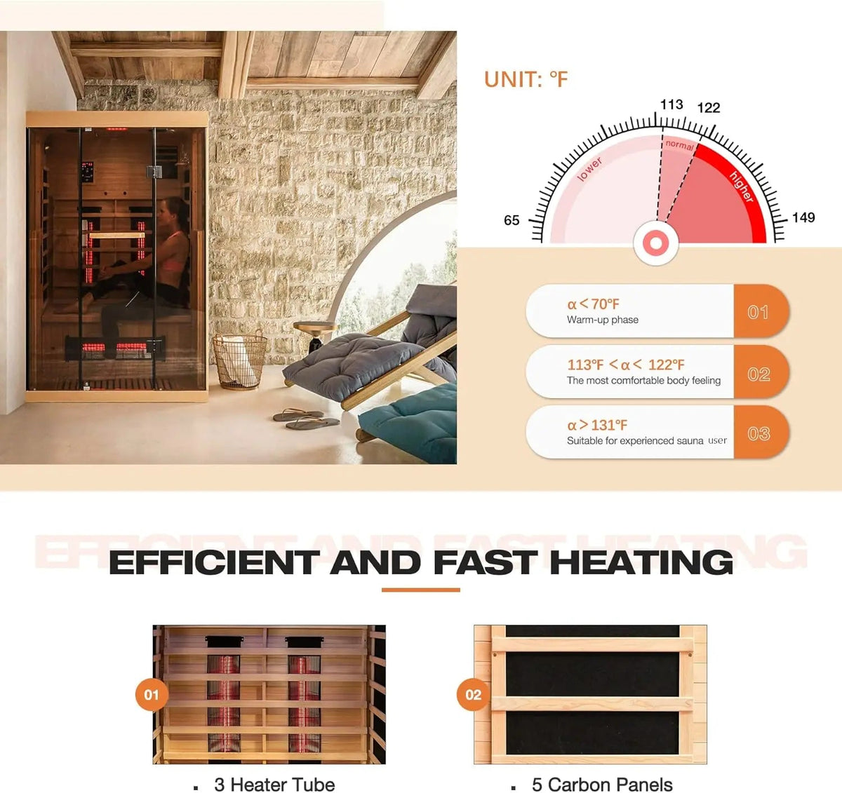 EROMMY Infrared 2 Person Sauna with Chromotherapy Heater for Home or Gym