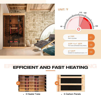 EROMMY Infrared 2 Person Sauna with Chromotherapy Heater for Home or Gym