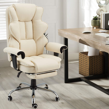 Erommy 6-Point Massage Heat Ergonomic Reclining Office Chair with Footrest Beige