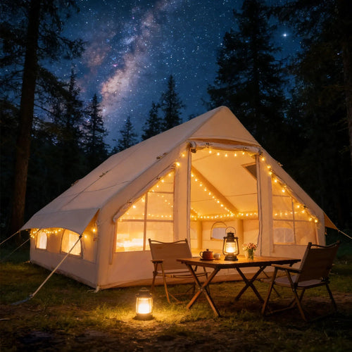EROMMY Large Inflatable Tent for 8-10 Person, Waterproof Blow Up Camping Tent, Easy Setup 130 Square Glamping Cabin with Mesh Windows, A/C Port & Stove Jack