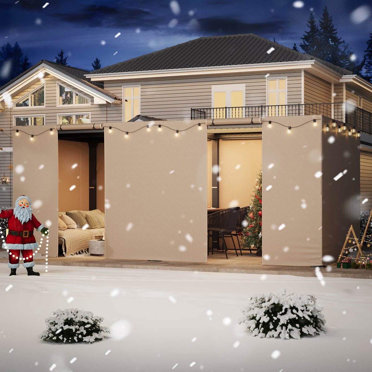 10FT X 20FT Pergola Winter Cover with Sidewalls and Mesh Windows, Fits Most Pergola Sizes