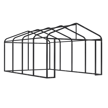 EROMMY 12x20 FT Heavy Duty Carport - Galvanized Steel Frame Car Shelter with Reinforced Base, Enclosed Storage Shed for Cars & Trucks, Beige