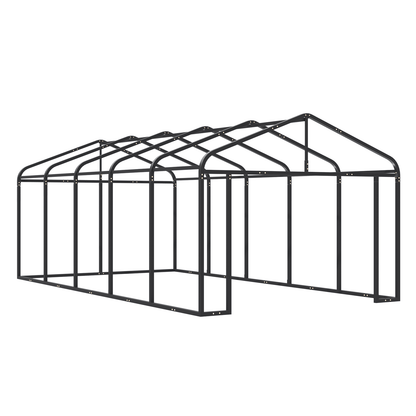 EROMMY 12x24 FT Heavy Duty Carport - Galvanized Steel Frame Car Shelter with Reinforced Base, Enclosed Storage Shed for Cars & Trucks, Beige