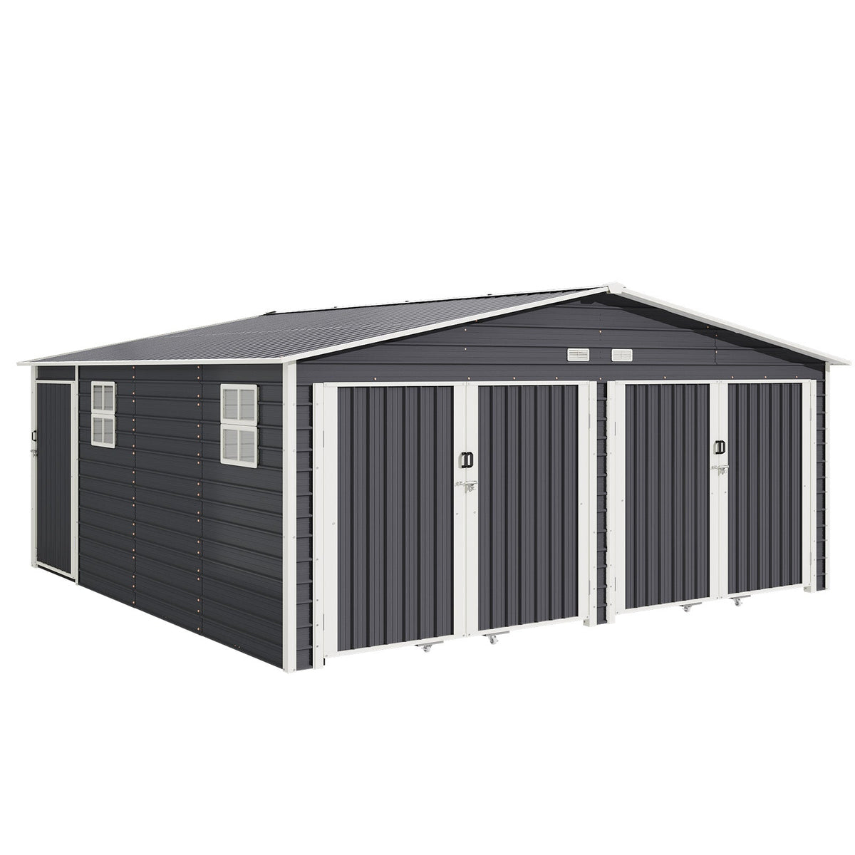 EROMMY 20x20 FT Heavy Duty Carport - Galvanized Steel Frame Car Shelter with Reinforced Base, Enclosed Storage Shed for Cars & Trucks, Grey