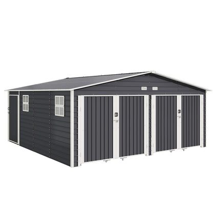 EROMMY 20x20 FT Heavy Duty Carport - Galvanized Steel Frame Car Shelter with Reinforced Base, Enclosed Storage Shed for Cars & Trucks, Grey