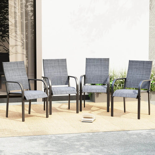EROMMY Patio Chairs Set of 4, 330 LBS Capacity, 17.83" Widened Outdoor Dining Chairs with All Weather Quick-Drying Textilene & Metal Frame, Gray