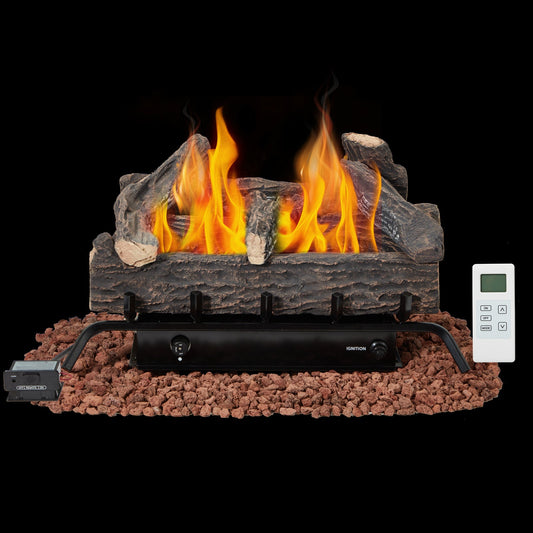 EROMMY 24 Inch Ventless Fireplace Logs Set, Only Used for LP/Propane, Brown