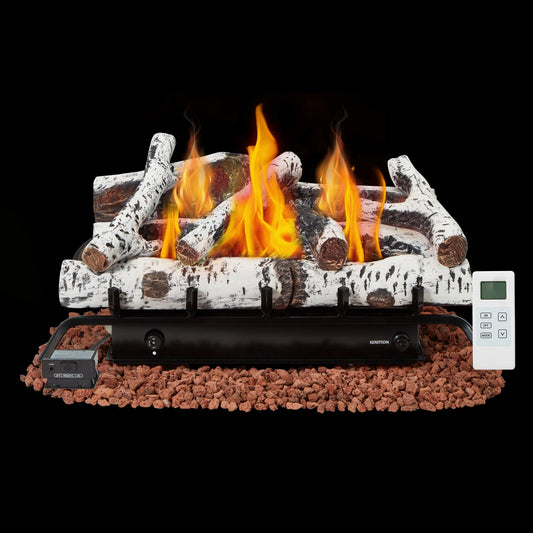 EROMMY 27 Inch Ventless Fireplace Logs Set, Only Used for Natural Gas, White