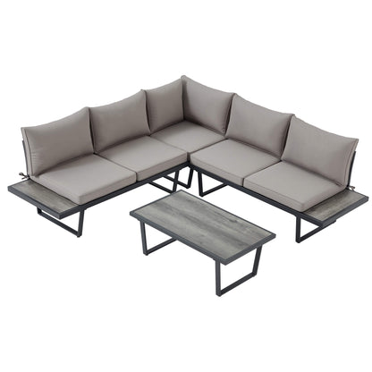 EROMMY Patio Conversation Sets, 4 Piece  Outdoor Patio Furniture Set, Outdoor Furniture with Coffee Table, Gray