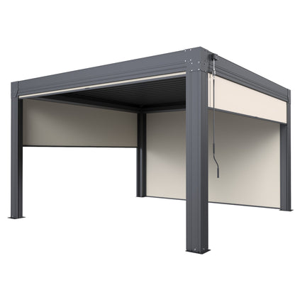 EROMMY 12' x 12' Louvered Pergola with Pull-Down Screens, Aluminum Outdoor Pergola with Retractable Roof for Patios, Decks & Backyards, Black