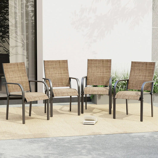 EROMMY Patio Chairs Set of 4, 330 LBS Capacity, 17.83" Widened Outdoor Dining Chairs with All Weather Quick-Drying Textilene & Metal Frame, Brown