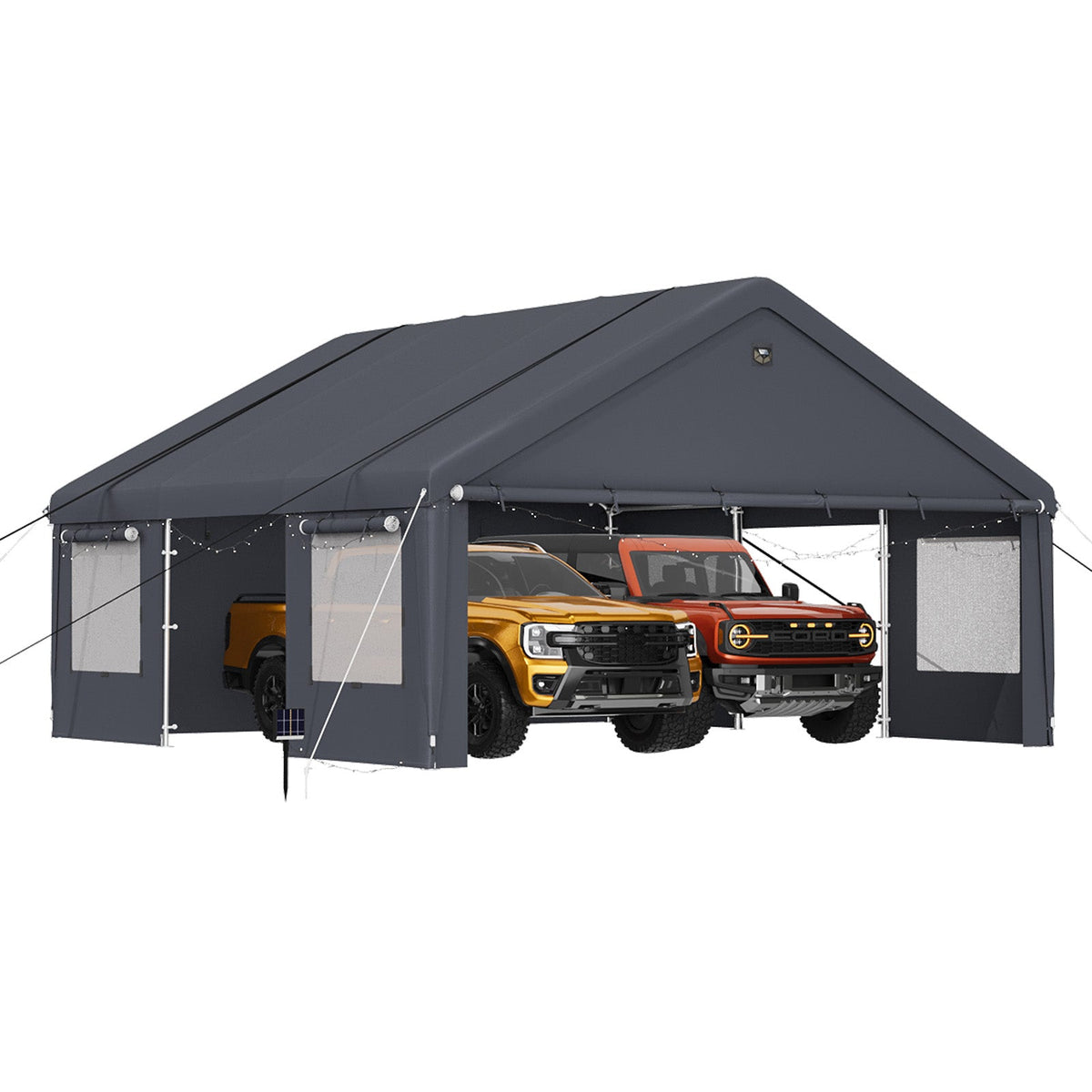EROMMY 20x20 FT Heavy Duty Durable Carport, Galvanized Steel Frame Garage Shelter and Outdoor Storage, Waterproof 3-Layer PE Cover, Fits 2 Cars, Boat, Farm Equipment, Dark Gray