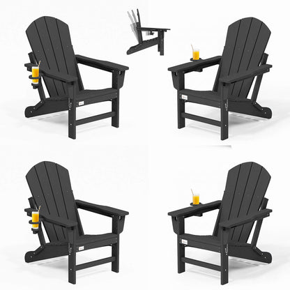 EROMMY 3-Position Adjustable Adirondack Chairs Set of 4, 400LBS HDPE Folding Outdoor Chairs with Cup Holder, Black