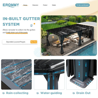 EROMMY 12x20 Freestanding Pergola with Louvered Roof, Dark Grey