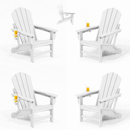 EROMMY 3-Position Adjustable Adirondack Chairs Set of 4, 400LBS HDPE Folding Outdoor Chairs with Cup Holder, White