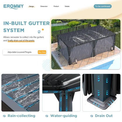 EROMMY 12x24 Adjustable Louvered Pergola with Waterproof Roof, Dark Grey