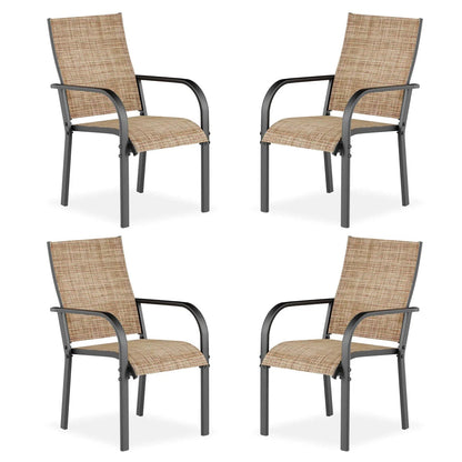 EROMMY Patio Chairs Set of 4, 330 LBS Capacity, 17.83" Widened Outdoor Dining Chairs with All Weather Quick-Drying Textilene & Metal Frame, Brown