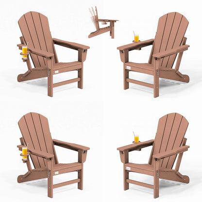 EROMMY 3-Position Adjustable Adirondack Chairs Set of 4, 400LBS HDPE Folding Outdoor Chairs with Cup Holder, Teak