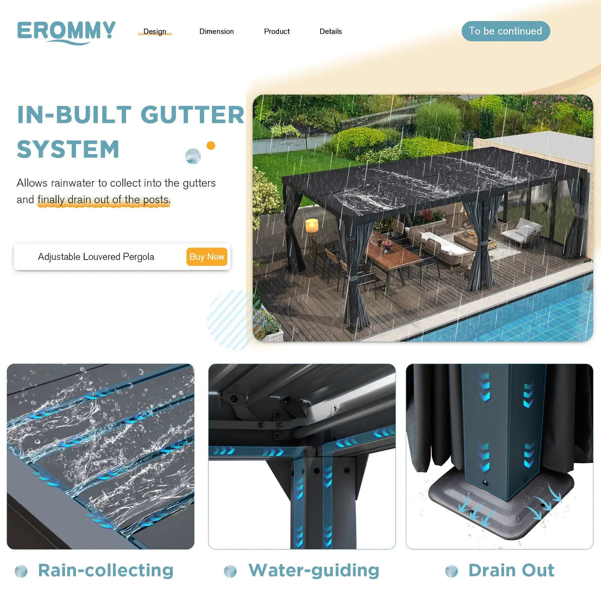 EROMMY 10x20 Metal Louvered Pergola with Outdoor Curtains (Dark Grey)