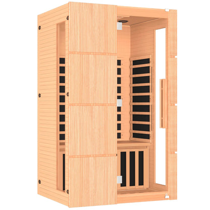 EROMMY 2-Person Indoor Infrared Sauna for Home, Far Infrared Sauna with Red Light Therapy, Chromotherapy Lighting, 6 Carbon Heaters & Bluetooth Speaker, Natural Wood