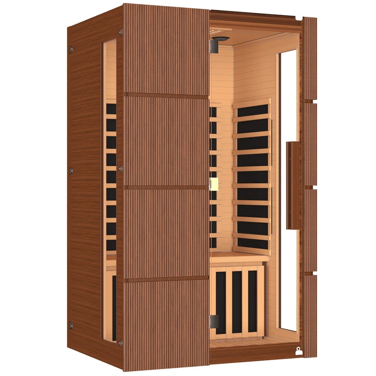 EROMMY 2-Person Indoor Infrared Sauna for Home, Far Infrared Sauna with Red Light Therapy, Chromotherapy Lighting, 6 Carbon Heaters & Bluetooth Speaker, Walnut