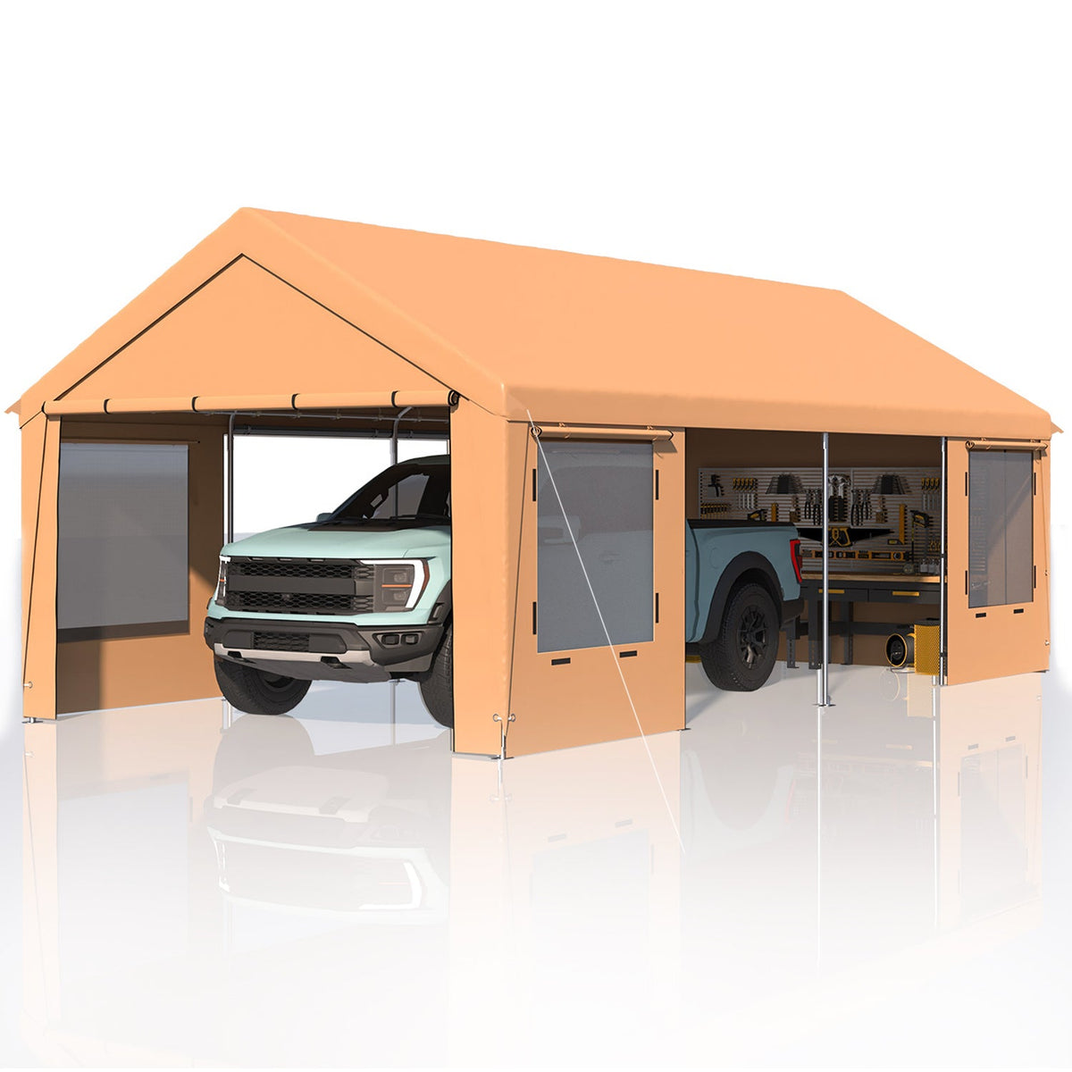 EROMMY 12' x 24' Heavy Duty Carport，Portable Garage with UV Protection & Steel Frame, Car Port with Removable Sidewalls, All-Season Car Canopy for Tractor, Truck, Boat, Yellow