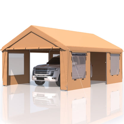 EROMMY 13' x 20' Heavy Duty Carport，Portable Garage with UV Protection & Steel Frame, Car Port with Removable Sidewalls, All-Season Car Canopy for Tractor, Truck, Boat, Yellow