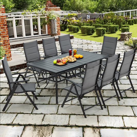 EROMMY 9-Piece Patio Dining Set: Durable Aluminum Chairs & Metal Table, All-Weather Outdoor Furniture(Dark Gray)