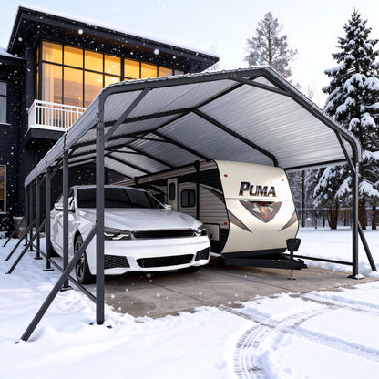 EROMMY 13' x 26' Outdoor Steel Carport with Galvanized Steel Frame and Roof
